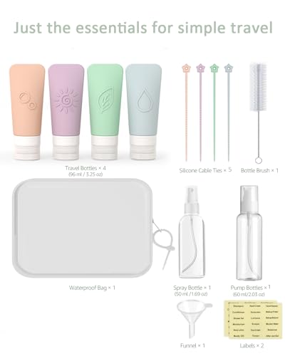 16-Piece Silicone Travel Bottles Set – TSA Approved Leakproof Toiletry Kit with Flat Easy-Squeeze Bottles, Pump & Spray, Waterproof Bag - color: 16C-Green, size: 16