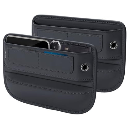 Universal Fit Premium Leather Car Seat Gap Filler Organizer, Center Console Organizer with Card Slots, Clever Gifts for Car SUV Truck Owners (Black, 2 Pack) - color: 02 Black, 2 Pack
