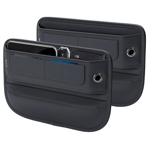 Universal Fit Premium Leather Car Seat Gap Filler Organizer, Center Console Organizer with Card Slots, Clever Gifts for Car SUV Truck Owners (Black, 2 Pack) - color: 02 Black, 2 Pack