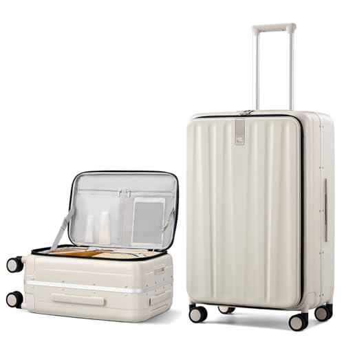 Hanke 26 Inch Large Luggage Suitcase Top Opening Aluminum Frame Travel Luggage Hard Shell Suitcases with Wheels for Woman Men.(Ivory white) - color: Ivory White, size: 26 Inch