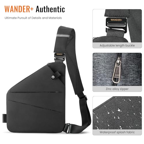 WANDER PLUS® Anti Theft Crossbody Bag, Shoulder Bag Anti-theft Design for Travel, Sport, Work - color: Black