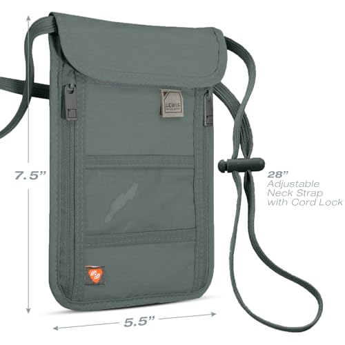 Lewis N. Clark Stash Neck Travel Wallet, RFID Blocking Passport Holder, Protect Personal Information, Slate - color: Slate