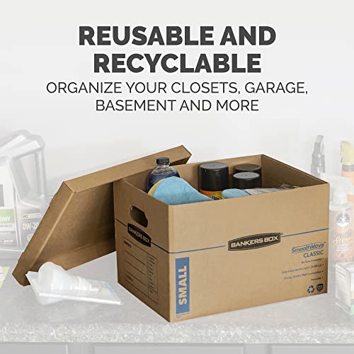 Bankers Box Small Classic Moving Box 15 Pack, Reinforced Handles, Tape-Free Assembly, Box with Lid, 15-in x 12-in x 10-in (7714209) - size: 15 Pack