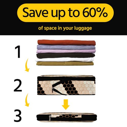 6 Pcs Compression Packing Cubes Waterproof Suitcase Travel Bag Luggage Backpack Organizer Travel Cubes for Packing-Black and Gold Bees - color: Black Bees