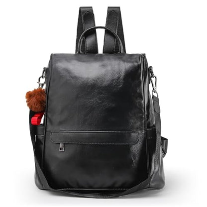 CHERUTY Women Backpack Purse PU Leather Anti-theft Casual Shoulder Bag Fashion Ladies Satchel Bags - color: Black, size: Medium
