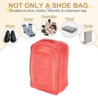 Foldable Travel Shoe Bag, Waterproof Shoe Pouches Organizer with Handle Travel Packing Cubes -Fitting for Storing (Sneakers/Sandals/Fitness Shoes) 2 Pcs & Pink - color: Pink