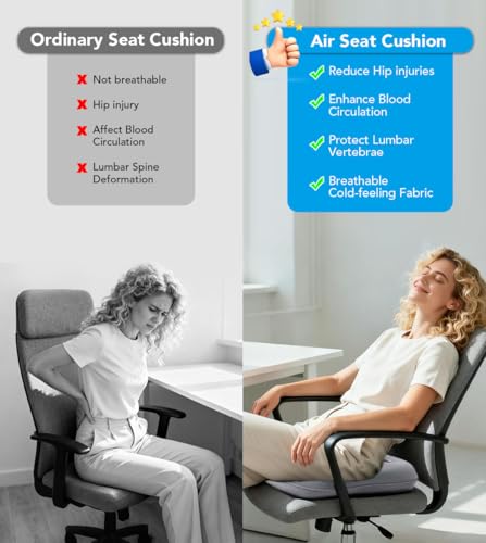 Sondur Travel Cushion, Inflatable Airplane Seat Cushion for Long Flights, 3D Air Cell Seat Cushions with Foot-Operated Inflatable Accessories for Car,Office,Stadium,Heavy Duty - color: Gray