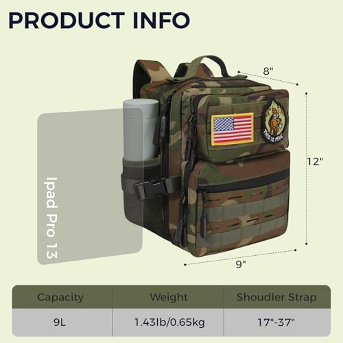 9L Mini Tactical Backpack for Men Women,Small Military Tactical Backpack for Sport,Gym,Hiking,Travel,Camping (Jungle Camo) - color: Jungle Camo