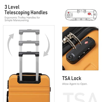 LONG VACATION Carry On Luggage Set 3 Piece, 20 Inch ABS+PC Hardshell Carry on Suitcase with Spinner Wheels TSA Lock & YKK Zipper - color: Orange, size: 3 Piece Set (20 Inch)