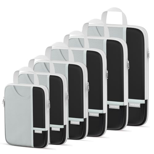 Percover Compression Packing Cubes for Travel, 6-Piece Structured Compression Organizer Set for Organized Packing & Carry-On Luggage, Black - color: Black, size: 6 Set