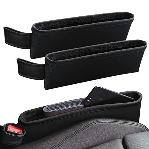 2 Pack Update Car Seat Gap Filler Organizer Leather Console Storage Box Front Side Pocket Seats Organizers Filler Interior Car Accessories for Phone Wallet Coin Key Sunglasses (Black) - color: Black