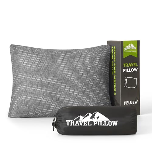 Travel Size Pillow, Compressible Memory Foam Pillow, Camping Pillow Breathable Cover for Travel Airplane Car Hiking Camping Outdoor - color: Grey, size: L-23 X 16 Inch