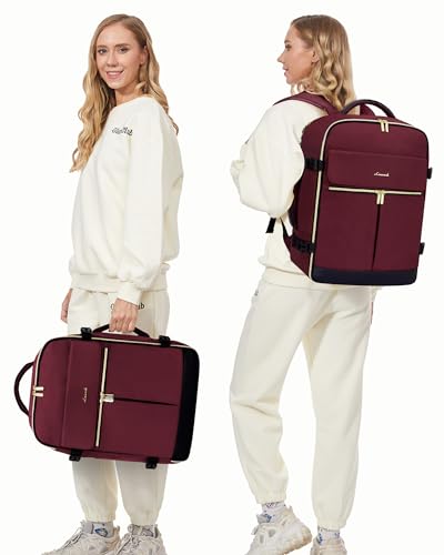 LOVEVOOK 40L Large Travel Backpack for Women, Flight Approved, Waterproof, TSA Compliant, Fits 17.3'' Laptop, 17 Pockets, 3 Packing Cubes - color: Claret-black-dark, size: 40L-17.3 Inch-4Pcs