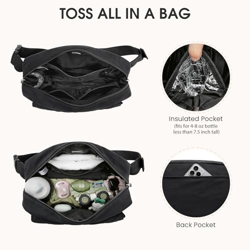 G4Free Small Diaper Bag for Baby Girl and Boy, Mini Sling Diaper Bag Fanny Pack with Portable Changing Pad - color: Black