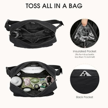 G4Free Small Diaper Bag for Baby Girl and Boy, Mini Sling Diaper Bag Fanny Pack with Portable Changing Pad - color: Black