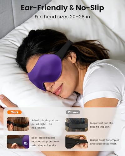 3 Pack Sleep Masks for Side Sleepers, True Blackout 3D Eye Mask for Sleeping, Zero Eye Pressure, Lash-Friendly, Adjustable Soft Eye Cover for Women Men, Travel Night Blindfold - color: Blue&black&purple