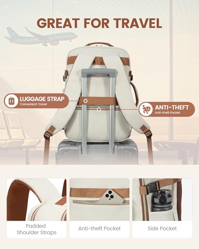 LOVEVOOK Travel Backpack for Women & Men 40L,Airline Approved Carry On Backpack Travel Essentials,TSA Carry on Luggage,Waterproof Personal Item Travel Bag,Suitcase with 3 Packing Cubes,Beige-Brown - color: Beige-brown, size: Large-40L-4Pcs