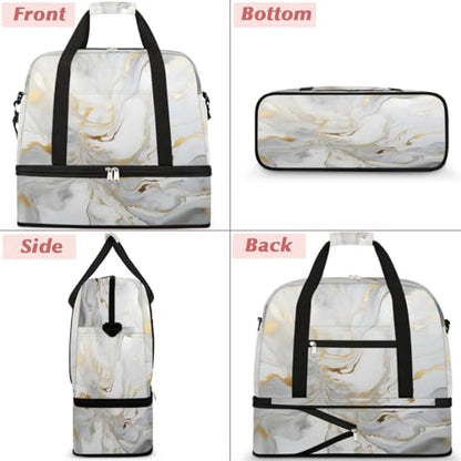 Travel Duffel Bag Gray White Marble Style Weekender Bag with Shoe Compartment Foldable Overnight Bags for Travel Sports Lightweight Gym Bags for Men Women - color: Gray White Marble Style