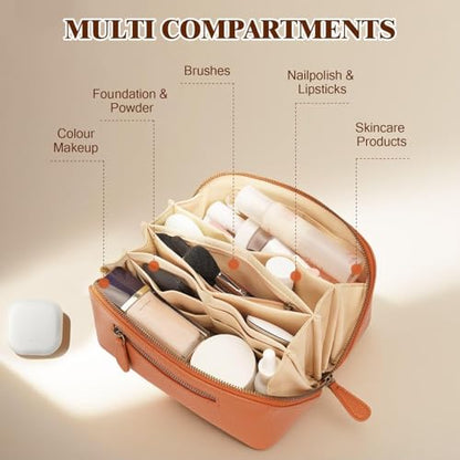 Travel Makeup Bag Cosmetic Pouch Water Resistant Travel Bag for Cosmetics, Brushes, Skincare, Toiletries, Makeup Storage (brown) - color: Upgraded brown