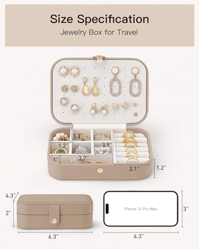 VLANDO Travel Jewelry Case for Women Girls Mothers, PU Leather Small Jewelry Box for Rings, Necklaces, Bracelets, Earring Holder Organizer Storage for Travel Accessories, Valentines Gift - Toffee - color: D.Toffee
