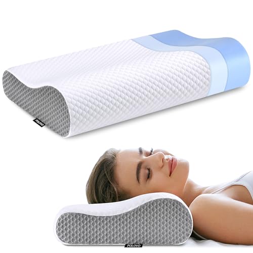 Neck Pillow Memory Foam for Pain Relief Bed Pillow for Sleeping, Ergonomic Orthopedic Cervical for Neck and Shoulder Pain, Side Back Stomach Sleeper(White&Grey) - color: White&grey