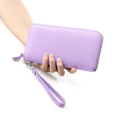 Moflycom Womens Wallet RFID Blocking Genuine Leather Zip Around Wallet Clutch Wristlet Travel Long Purse for Women - color: Light Purple
