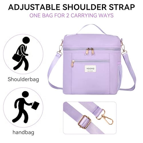 Voova Lunch Bag for Women, Insulated Lunch Box with Shoulder Strap, Adult Reusable Lightweight Nylon Waterproof Lunchbox Lunch bags for Work, Purple - color: Purple