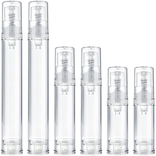 6pcs Airless Travel Pump Bottle, Empty Refillable Vacuum Pump Bottle, 5ml 10ml 15ml Plastic Press Lotion Travel Container for DIY Cosmetic Foundation Toiletries- Clear - color: Clear-6pcs-5,10,15ml