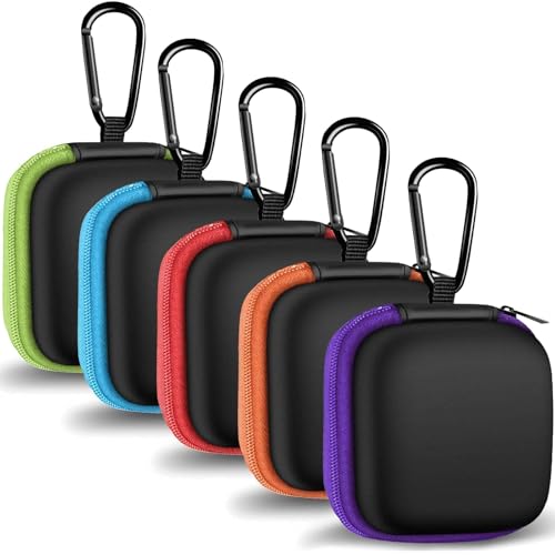 Earbud Case Portable EVA Carrying Case Storage Bag Cell Phone Accessories Organizer with Carabiner for Wired/Wireless Headphones, SD Memory Card, Camera Chips(Square, 5 Pack) - color: A1-Square-green+blue+red+orange+purple