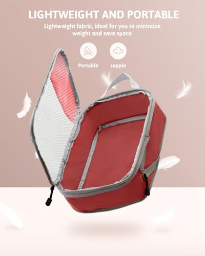 Meowoo 7 Set Compression Packing Cubes for Travel, Durable Ripstop Mesh Suitcase Organizer with Shoe Bag, Ultralight & Expandable Space Saver Travel Cubes - color: Red