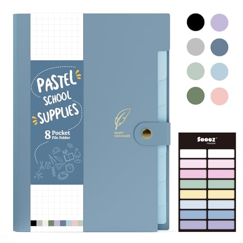 Sooez Aesthetic 8 Pocket Accordion File Organizer, Pastels Expanding File Folder for Important Document with Labels, Portable Receipt Bill Organizer for Office School Supplies, Letter Size Haze Blue - color: All Haze Blue