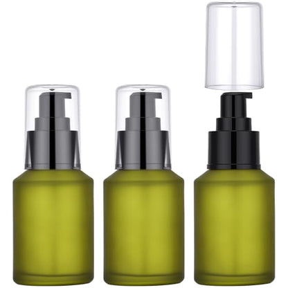 Segbeauty 2oz Frosted Glass Travel Lotion Container Refillable, 3pcs Small Travel Containers for Creams, 60ml Mini Empty Lotion Bottles with Pump Dispenser, Cosmetic Containers Sample Cream Bottle - color: Green, style: 3pcs 2oz