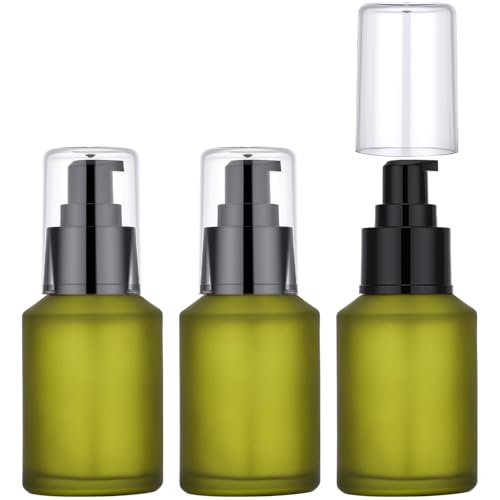Segbeauty 2oz Frosted Glass Travel Lotion Container Refillable, 3pcs Small Travel Containers for Creams, 60ml Mini Empty Lotion Bottles with Pump Dispenser, Cosmetic Containers Sample Cream Bottle - color: Green, style: 3pcs 2oz