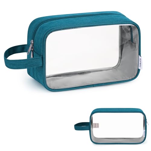 Narwey Clear Travel Toiletry Bags for Traveling Toiletries Men Women, Clear Makeup Bag Cosmetic Bag with Zipper, Make Up Pouch Organizer Bag with Handle, Skincare Beach Snack Medicine Bag, Teal - color: Clear-Teal