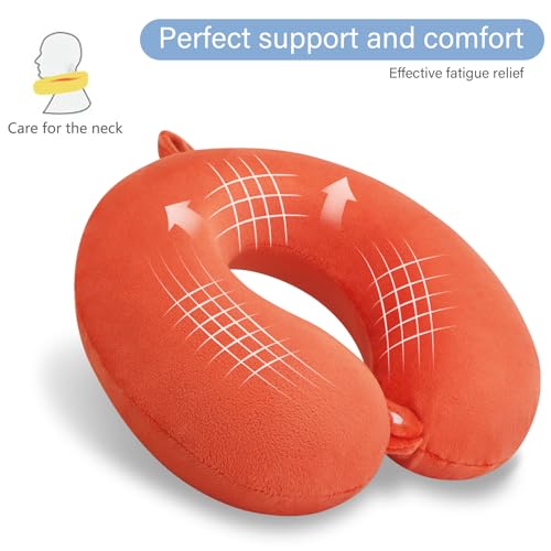 Orange Memory Foam Velvet Travel Neck Pillow for Airplane Car Train - color: Orange