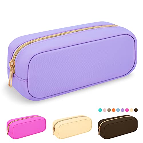 Preppy Nylon Makeup Bag, Slim Compact Pouch - Waterproof Zipper for Travel, Teens & Women (Purple) - color: Purple, size: Slim