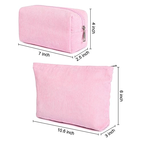 SOIDRAM 2 Pieces Makeup Bag Large Corduroy Cosmetic Bag Capacity Canvas Mix Travel Toiletry Bag Organizer Cute Makeup Brushes Aesthetic Accessories Storage Bag for Women,Corduroy Mix Hot Pink - color: Corduroy Hot Pink