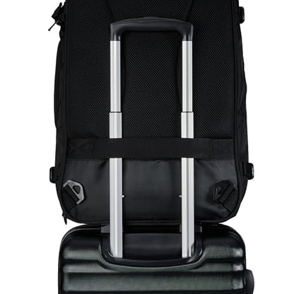 Amazon Basics Travel Backpack,Carry-On with Laptop Compartment, 1.55 cu. ft. Capacity,Expandable for 10% Extra Space,Convertible Backpack & Shoulder Bag,Multiple Pockets,13.8"W x 21.5"H x 9.5"D, Black - color: Black