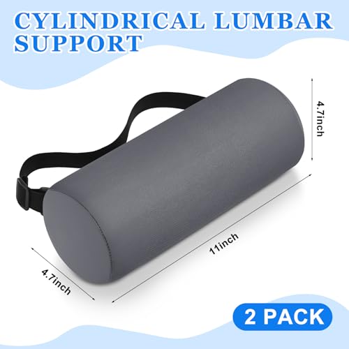 Wenqik 2 Pcs Lumbar Roll Support Pillow Low Back Lumbar Support Office Seat Cushion with Adjustable Strap and Washable Cover for Travel Gaming Chair Car Seat Pain Relief(Grey) - color: Grey