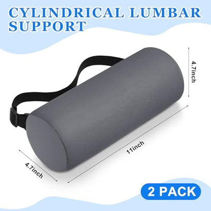Wenqik 2 Pcs Lumbar Roll Support Pillow Low Back Lumbar Support Office Seat Cushion with Adjustable Strap and Washable Cover for Travel Gaming Chair Car Seat Pain Relief(Grey) - color: Grey