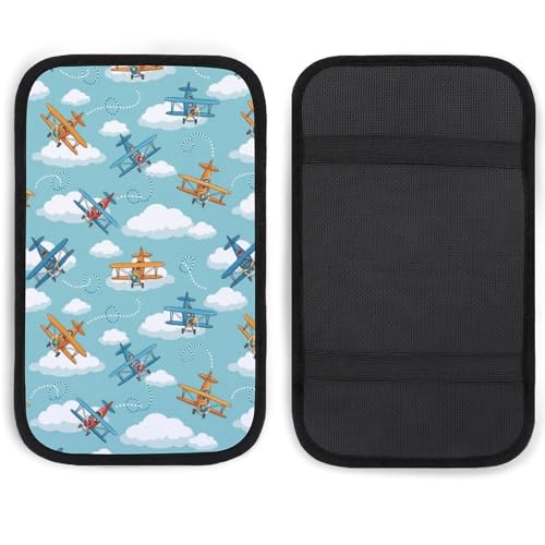Car Armrest Cover Cute Airplane, Soft Cushion Pad for Auto Center Console Handrail Box, Universal Fit for Most Cars - color: Picture (66)