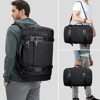 WITZMAN Travel Backpack for Men 35L Carry-on Laptop Backpack Luggage Fit 16 inch TSA Friendly Flight Approved with Shoe Compartment for Airplanes（B718 Black） - color: Black
