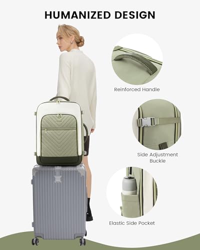 LOVEVOOK Large Travel Backpack for Women, TSA Carry on Backpack for Airplanes, 40L Personal Item Travel Bag for Women fits 17" Laptop,Waterproof Carry on Bag Airplane Approved with 3 Packing Cubes - color: Bean Green - Light Yellow - Dark Olive Green, siz
