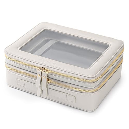 Aveniee Clear Makeup Bags, Double Layer Cosmetic Bags with a Separate Brush Compartment, Large Travel Toiletry Bag Train Case for Women, Travel Accessories Organizer,2 Layers Large, Grey - color: Grey, style: Dual Layer Large