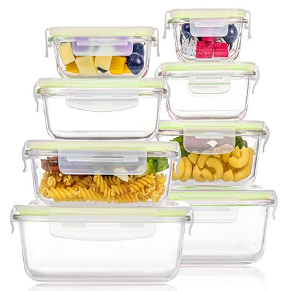 Vtopmart 8 Pack Glass Food Storage Containers with Lids (Grass Green) - color: Grass Green