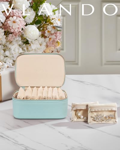 VLANDO Jewelry Travel Case,Travel Jewelry Organizer with Clear Velvet Jewelry Bags 8Pcs Zipper Pouch for Women Girl Gift-Lake Blue - color: C.8PCS Lake Blue