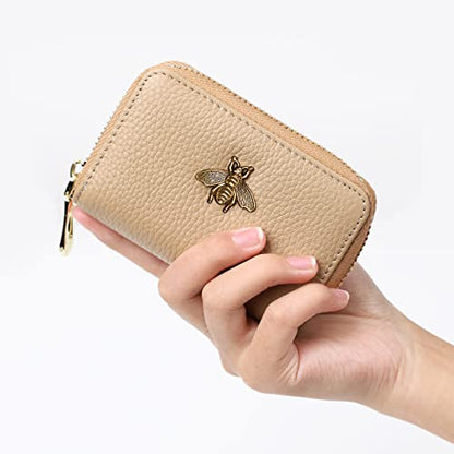 imeetu RFID Credit Card Holder, Small Leather Zipper Card Case Wallet for Women - color: Lite - Khaki, size: Lite