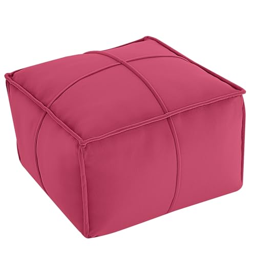 MeMoreCool Stuffed Round Pouf Ottoman Foot Rest, Floor Pouf Foot Stool with Soft Foam Chunk Filling, Small Round Ottoman Footstool Circle Footrest for Living Room - color: Piping Magenta