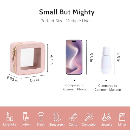Aveniee Mini Clear Makeup Bag, Small Cosmetic Bags Travel Toiletry Pouch Organizer, TSA Approved Make up Case with Zipper, Car Bag for Essentials,Pink - color: Pink, style: Mini Chic