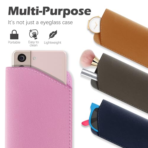 4 Packs Soft Eyeglass Cases Portable Pu Leather Glasses Pouch Squeeze Top Sunglass Case for Women Men - color: Brown, Purple, Dark Blue, Dark Gray